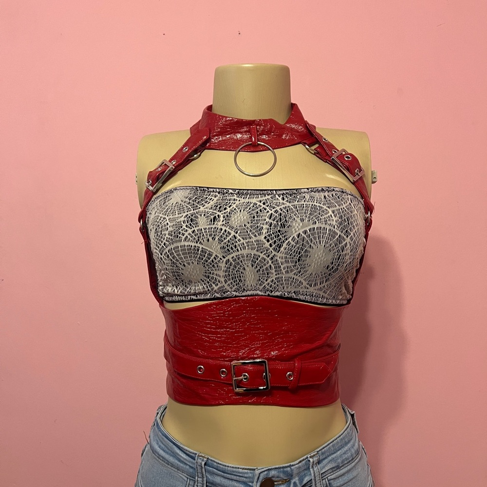 Chic Red and Gray Women's Crop Top